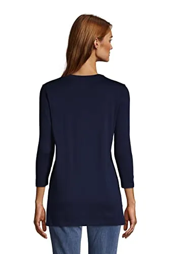 Lands' End Womens 3Q Cotton Supima Crew Neck Tunic Radiant Navy Tall Small