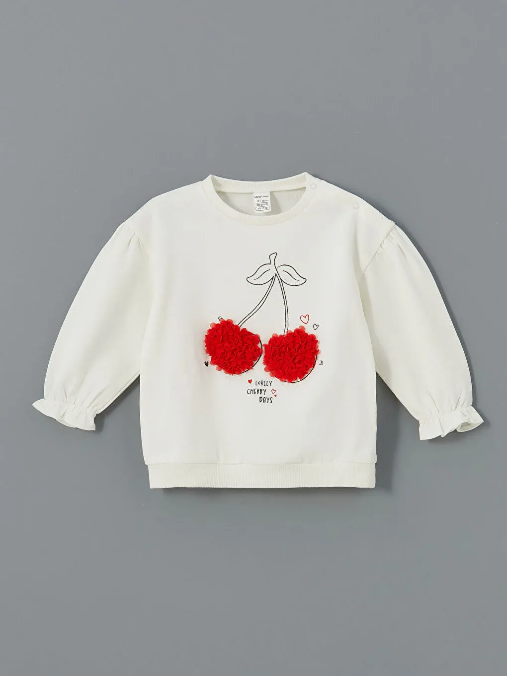 LCW baby Ecru Crew Neck Cherry Printed Baby Girl Sweatshirt and Tights 2-Pack