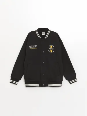 Lcw Kids Black Printed Boys Thick College Jacket