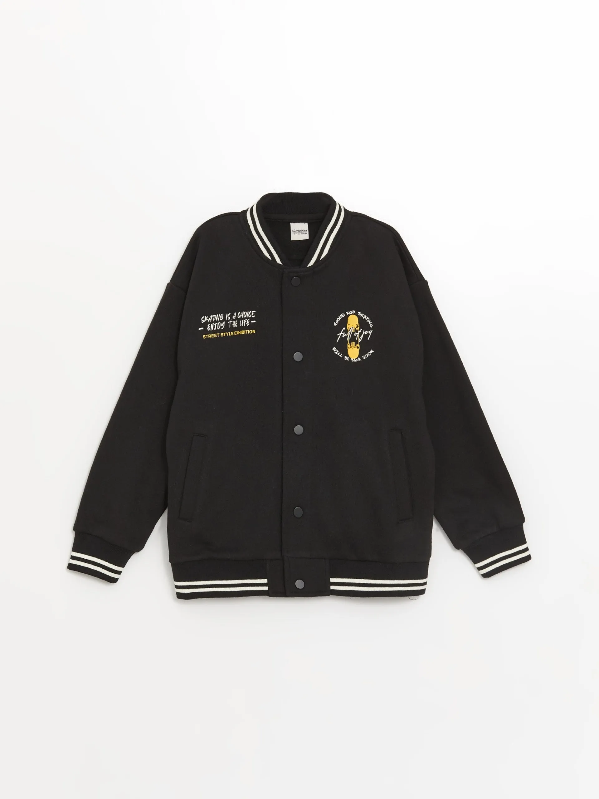 Lcw Kids Black Printed Boys Thick College Jacket