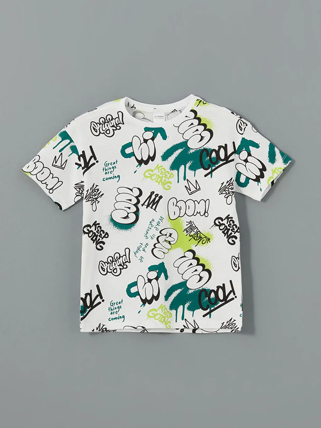 LCW Kids White Crew Neck Boy Shorts Pajama Set