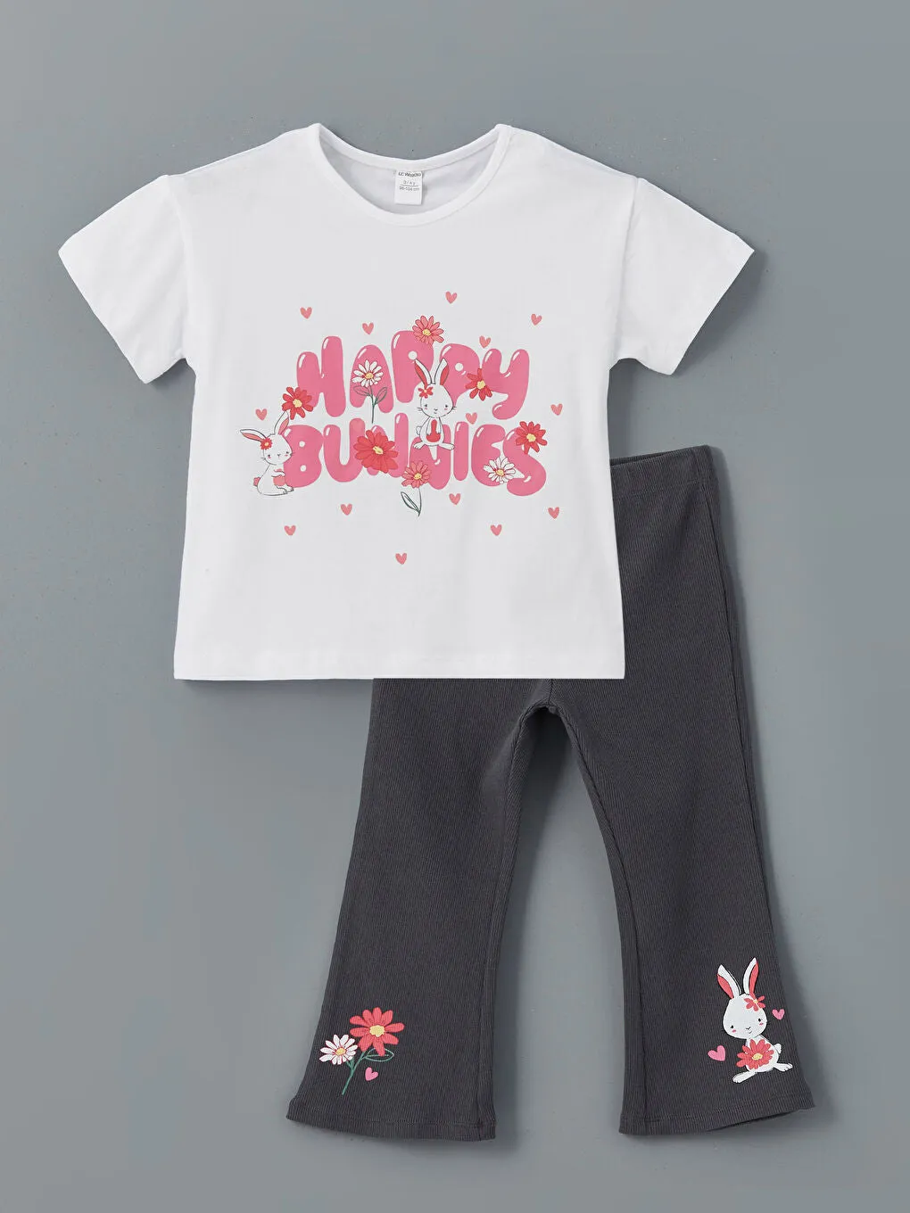 LCW Kids White Printed Girls Sweatshirt and Leggings Pants 2-Pack