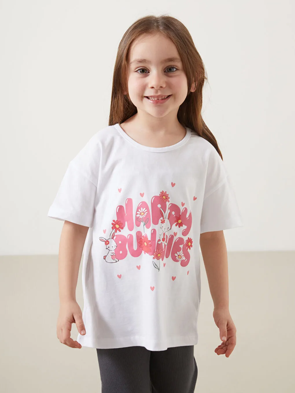LCW Kids White Printed Girls Sweatshirt and Leggings Pants 2-Pack