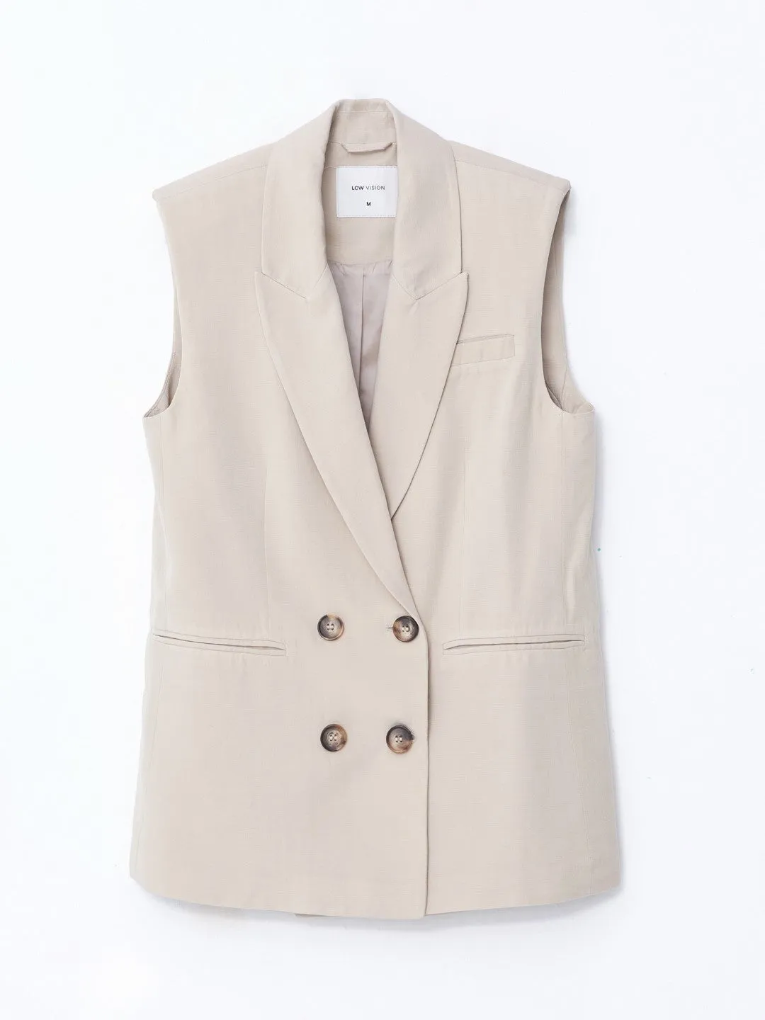 LCW Vision

Beige Double Breasted Plain Linen Blend Women's Classic Vest