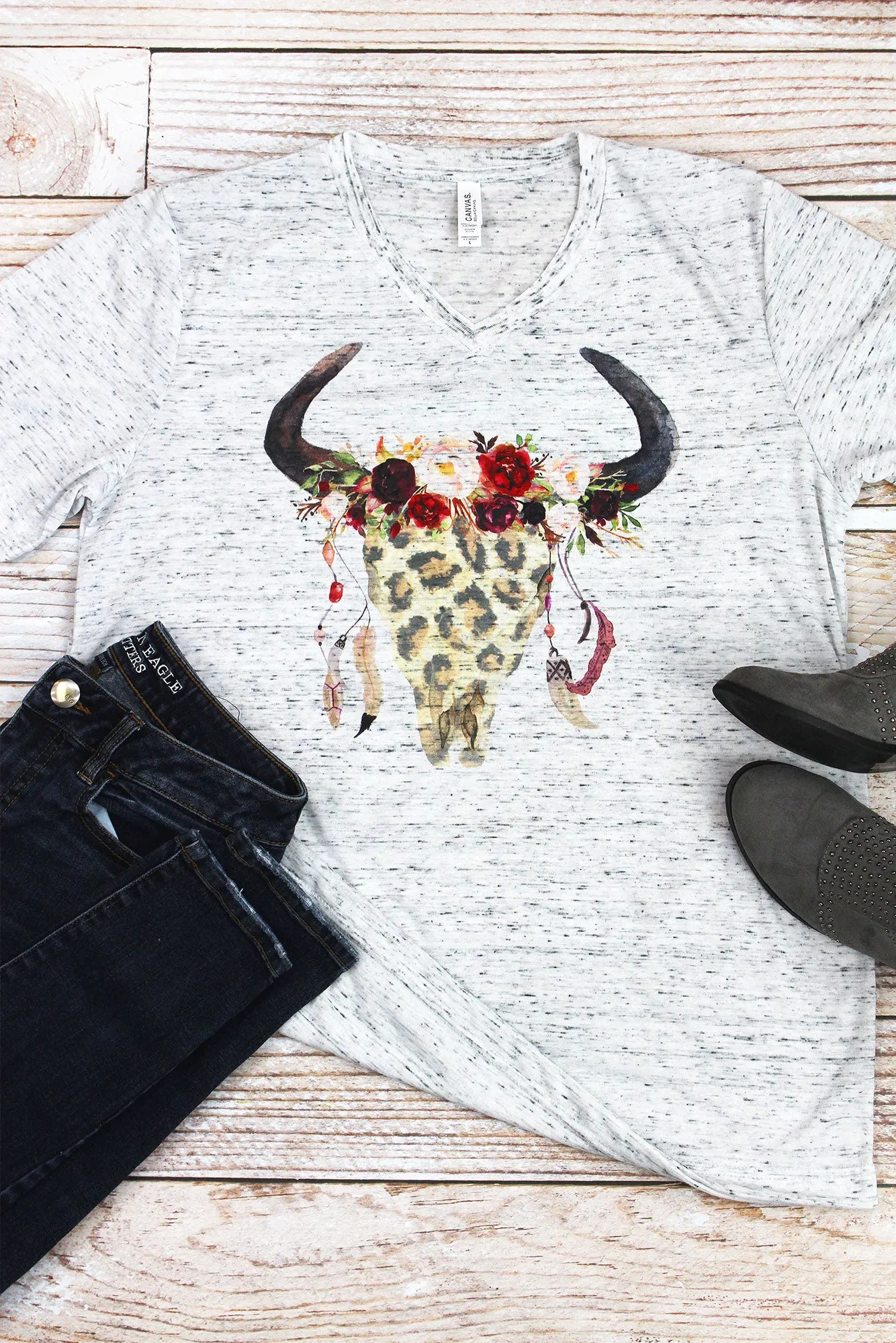 Leopard Steer Unisex V-Neck Tee
