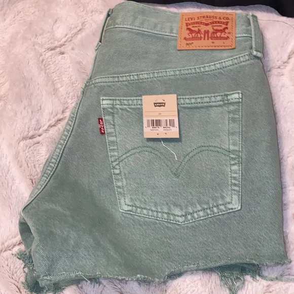 Levi’s 501® High Waist Cutoff Denim Shorts In Dusty Beryl Green NWT size 29