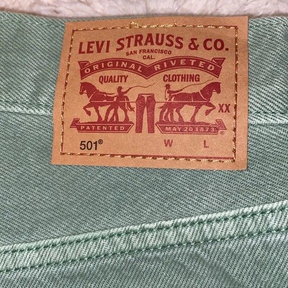Levi’s 501® High Waist Cutoff Denim Shorts In Dusty Beryl Green NWT size 29