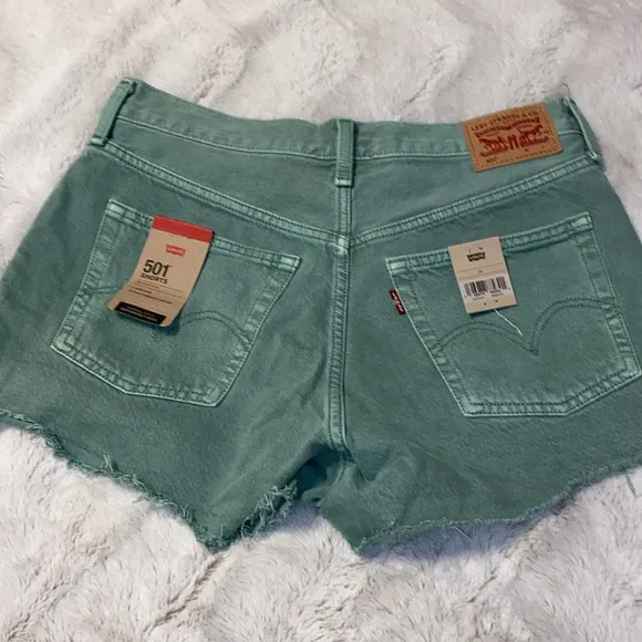 Levi’s 501® High Waist Cutoff Denim Shorts In Dusty Beryl Green NWT size 29