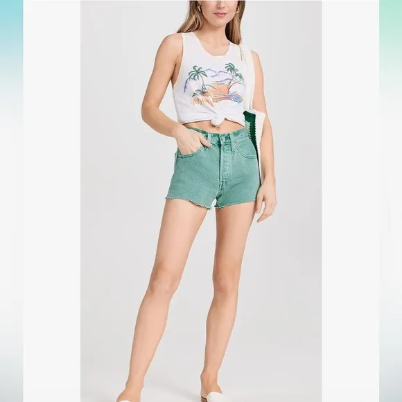 Levi’s 501® High Waist Cutoff Denim Shorts In Dusty Beryl Green NWT size 29