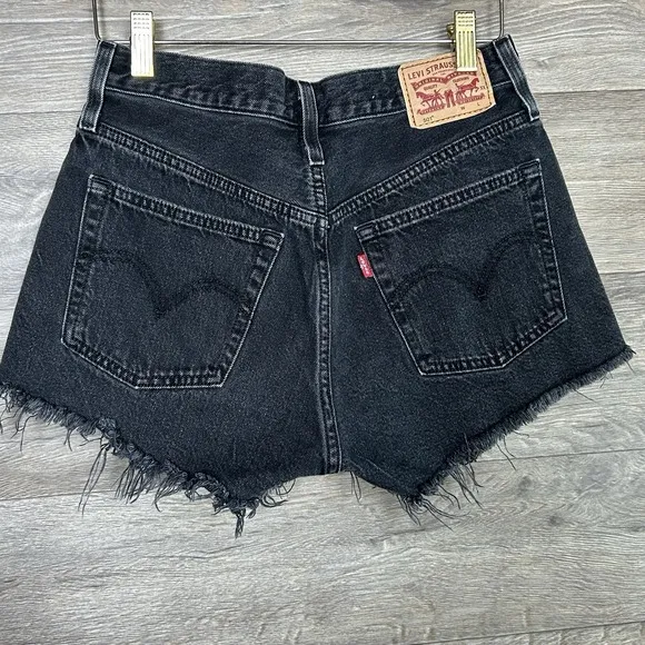 Levis 501 Lot 2 Pair Denim Cut Off Shorts Size 26 Distressed Black Blue Bundle