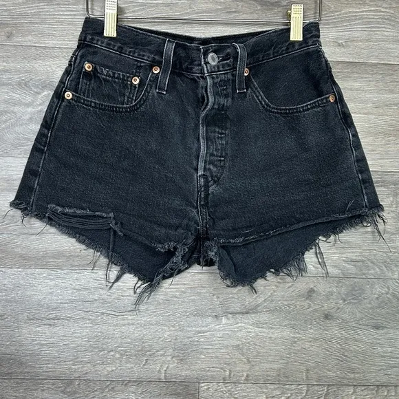 Levis 501 Lot 2 Pair Denim Cut Off Shorts Size 26 Distressed Black Blue Bundle