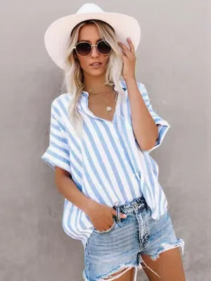 Light Blue Oversized Striped Shirt