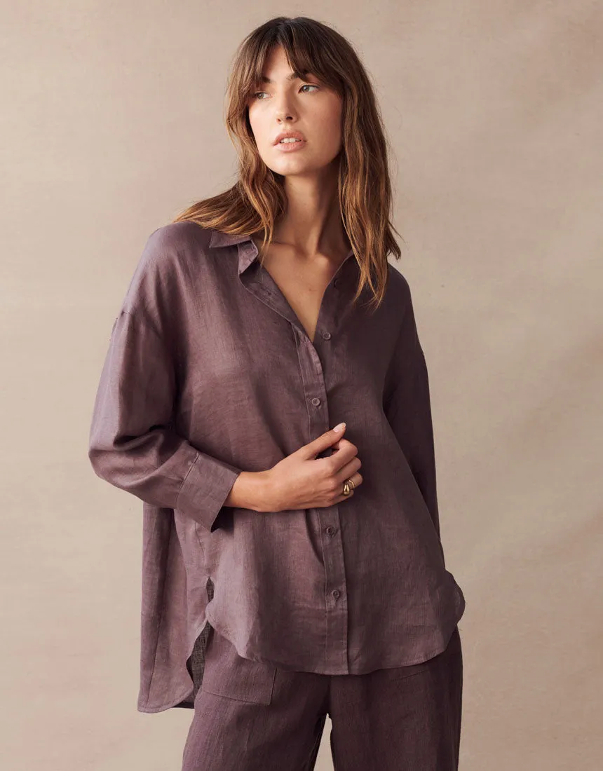Little Lies Boyfriend Linen Shirt - Shiraz