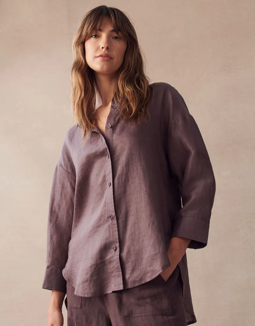 Little Lies Boyfriend Linen Shirt - Shiraz