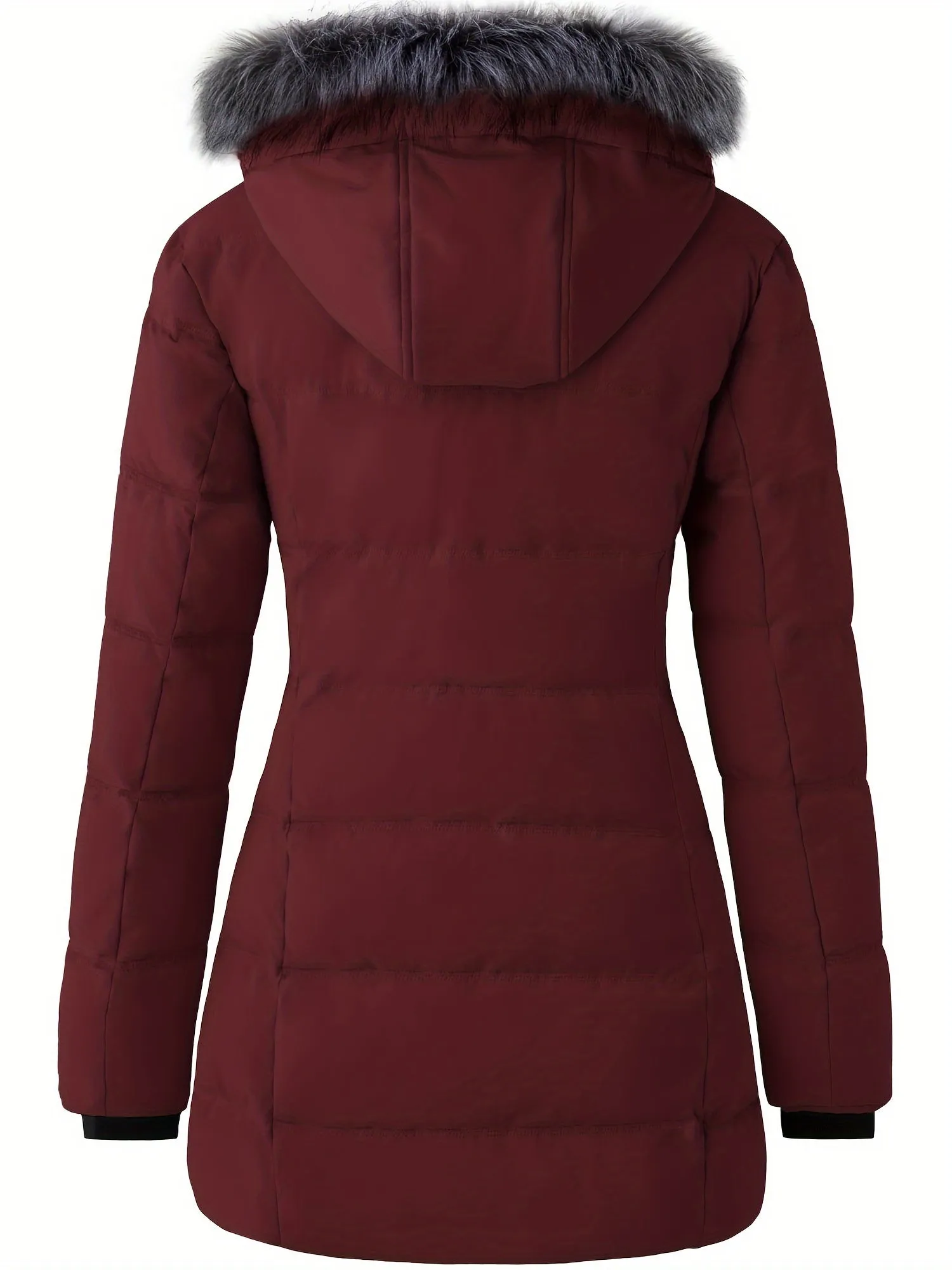 Long Women's Winter Quilted Puffer Jacket - Water-Resistant, Windproof, and Thermal with Removable Faux Fur Hat, Multi-Pockets, and Two-Way Zipper - Black, White, Red, Turquoise - Fashion Casual Outerwear for Outdoor Travel and Hiking