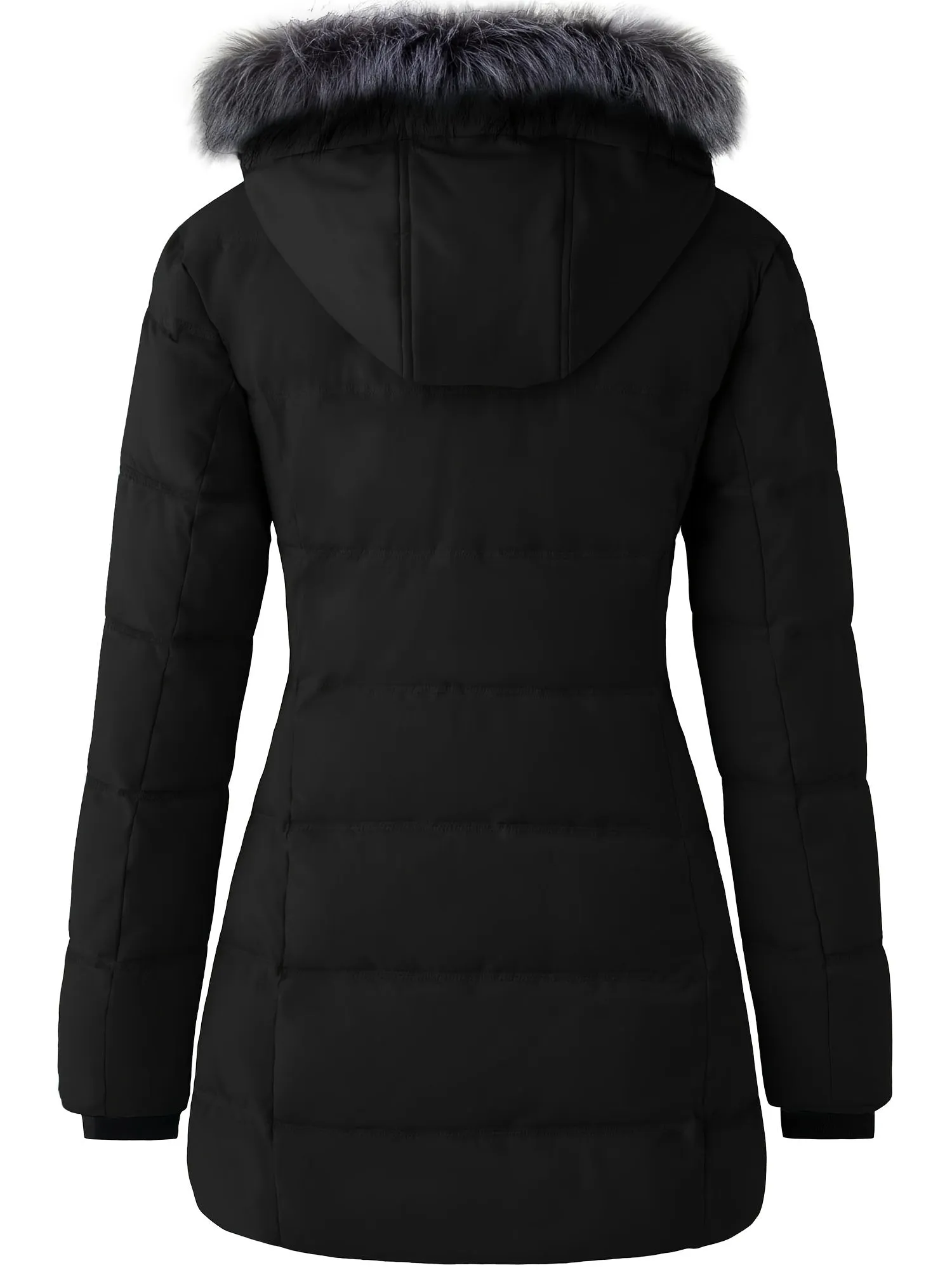 Long Women's Winter Quilted Puffer Jacket - Water-Resistant, Windproof, and Thermal with Removable Faux Fur Hat, Multi-Pockets, and Two-Way Zipper - Black, White, Red, Turquoise - Fashion Casual Outerwear for Outdoor Travel and Hiking
