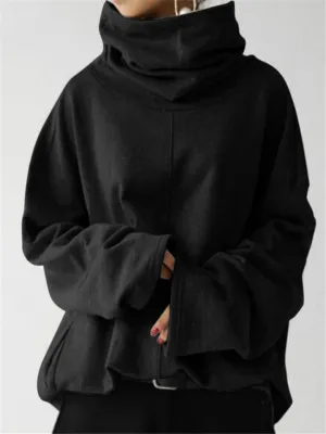 Loose Fit High Neck Long Sleeve Thicken Pullover Casual Sweatshirt