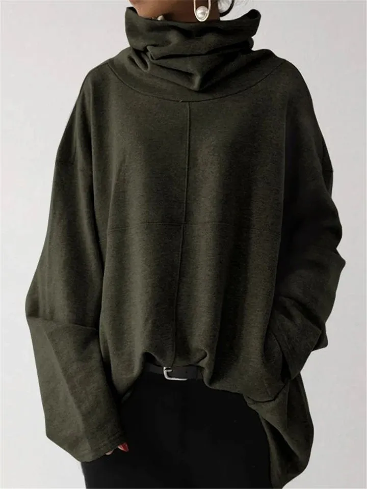 Loose Fit High Neck Long Sleeve Thicken Pullover Casual Sweatshirt