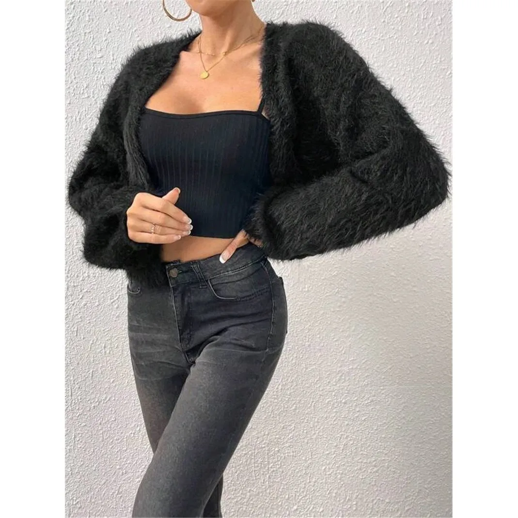 Loose Plush Short Knitted Jacket