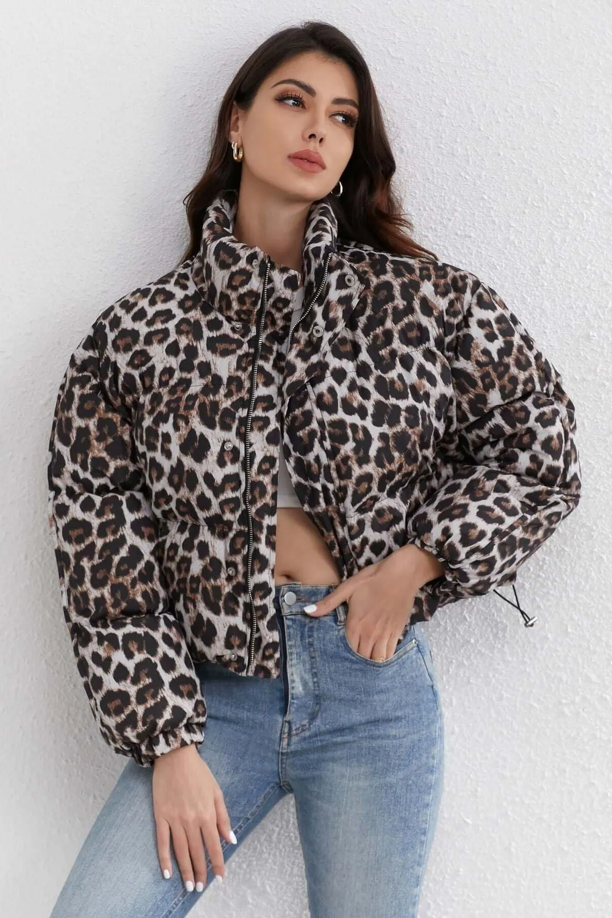 Loose Short Leopard Cotton Coat