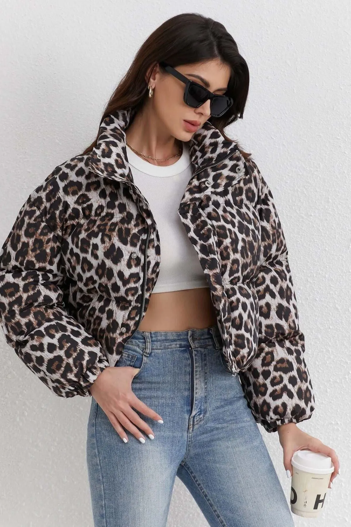 Loose Short Leopard Cotton Coat