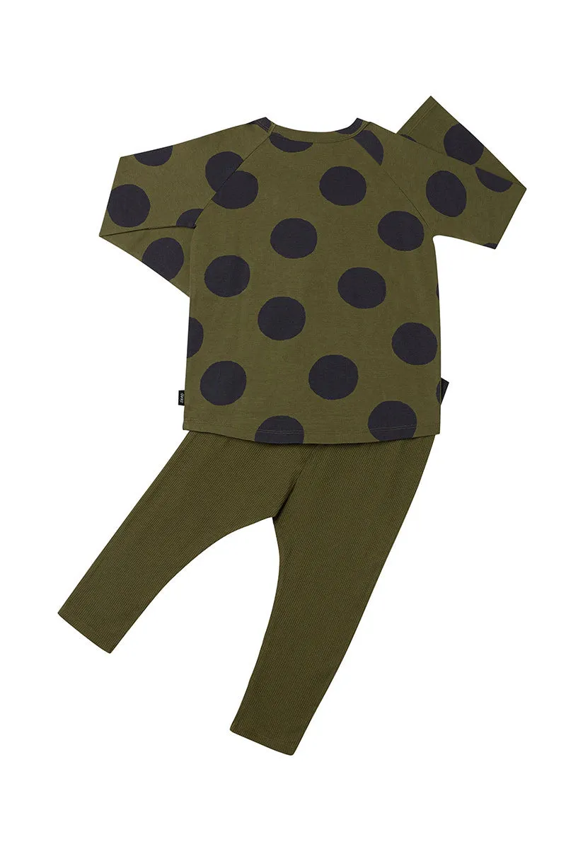 L/S Sleep Set Waffle - Army Green