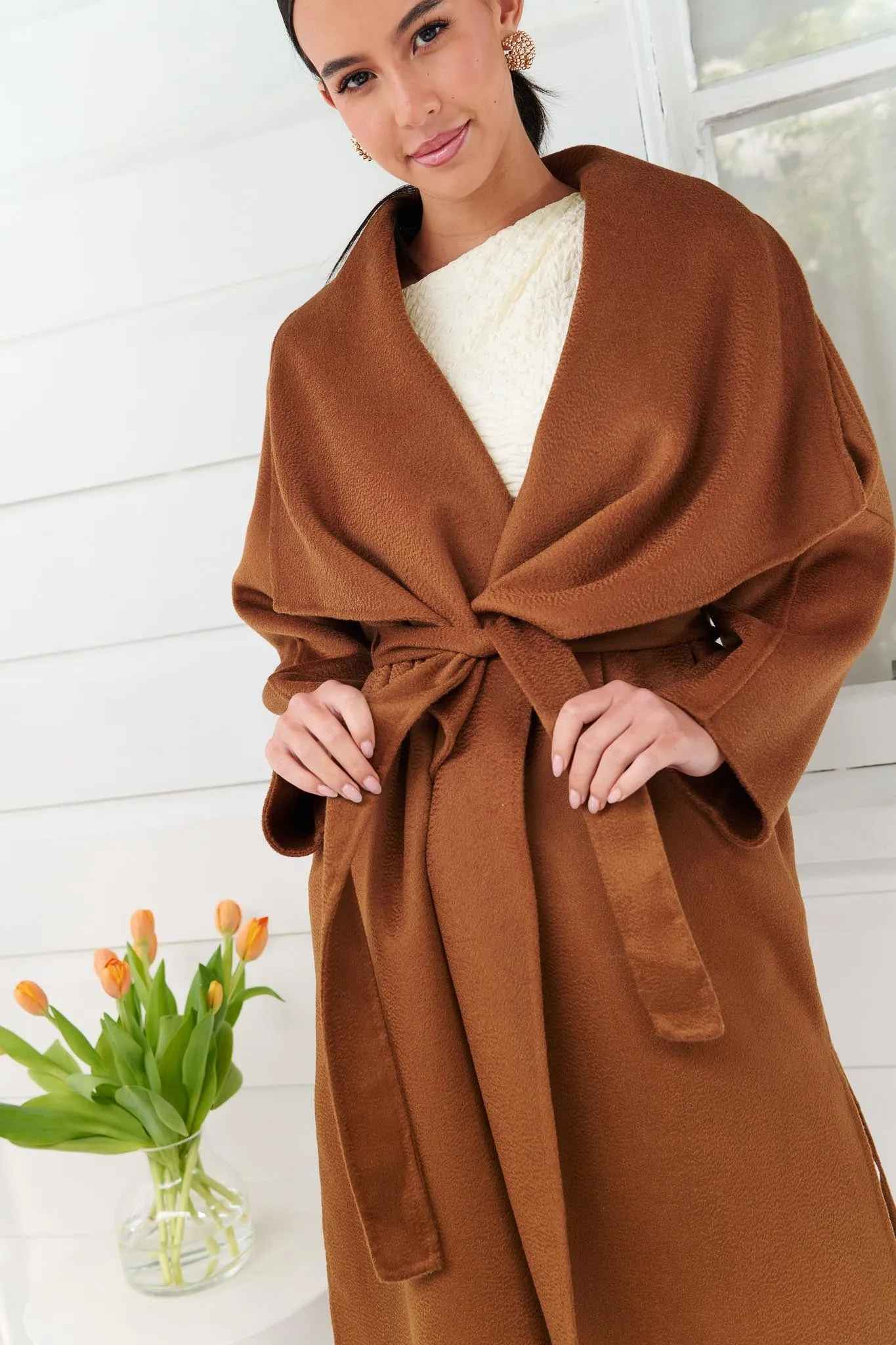 LUMI MERINO WOOL WRAP COAT - CARAMEL