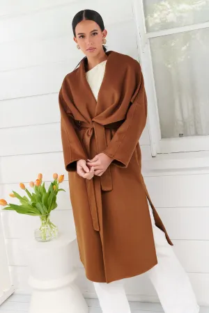 LUMI MERINO WOOL WRAP COAT - CARAMEL