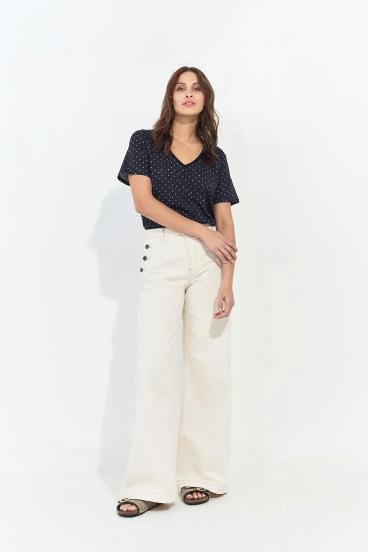 MADIAN - T-shirt noir imprimé minimaliste carrés écrus