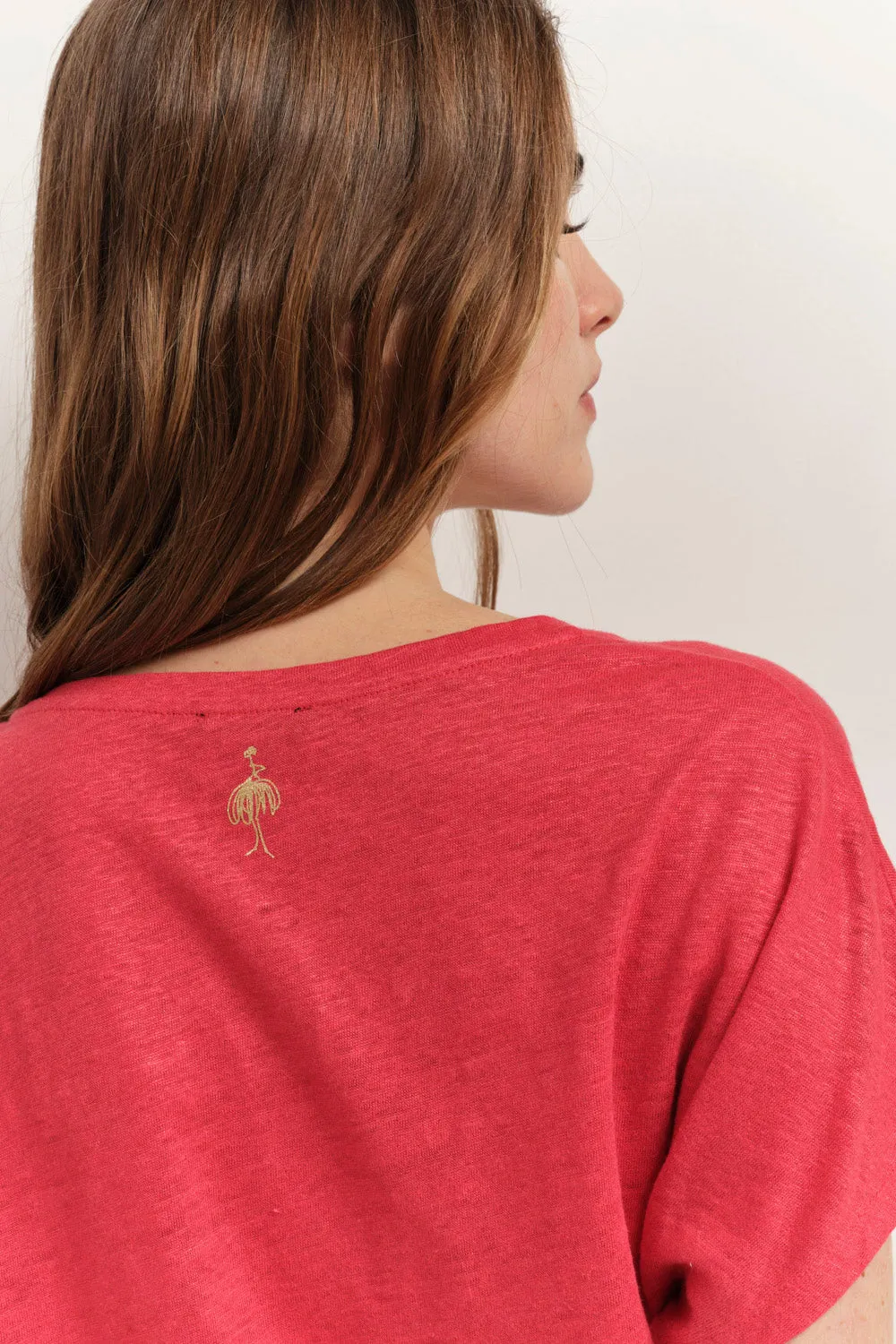 MAGIC - T-shirt hibiscus maille lin pailletée