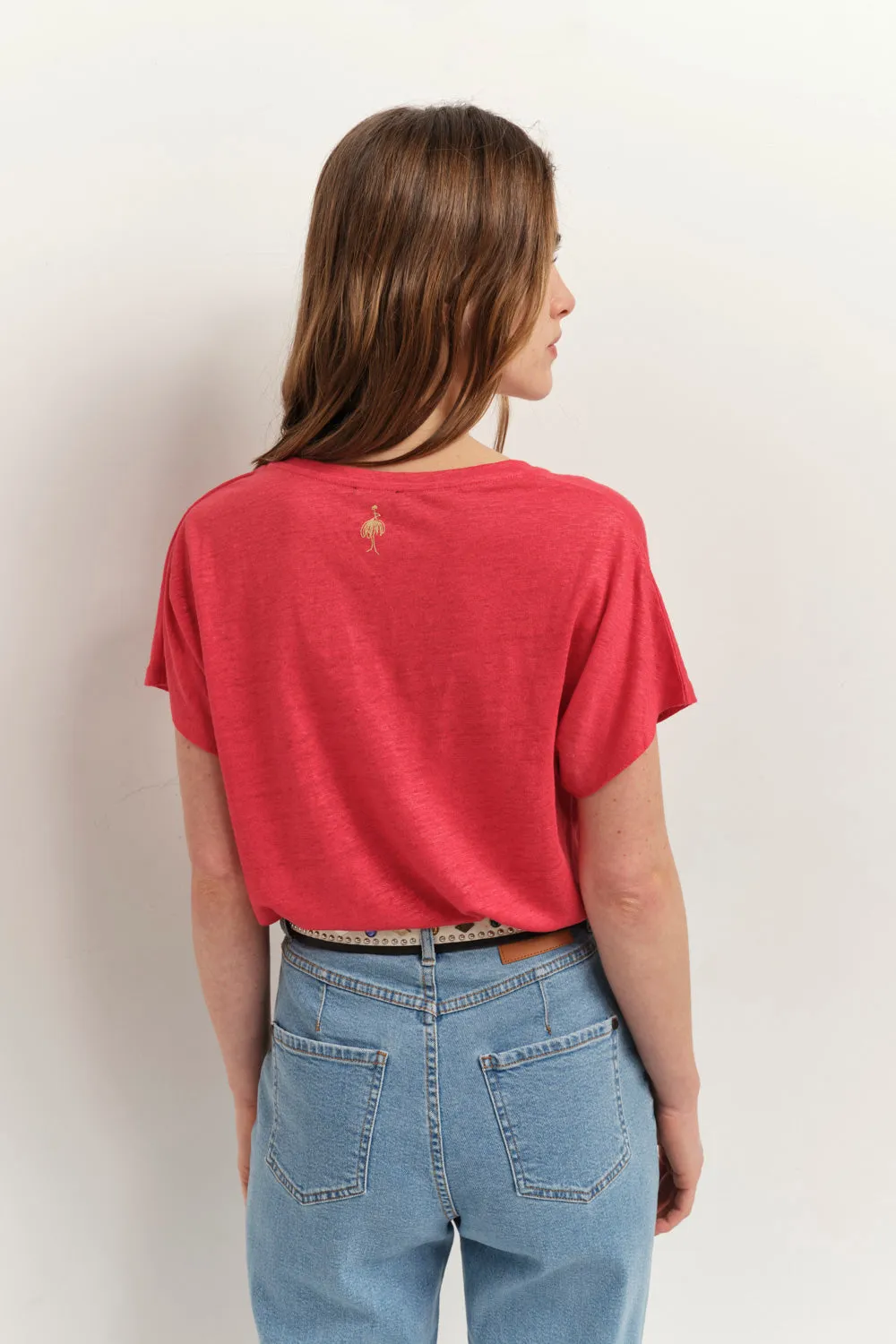 MAGIC - T-shirt hibiscus maille lin pailletée