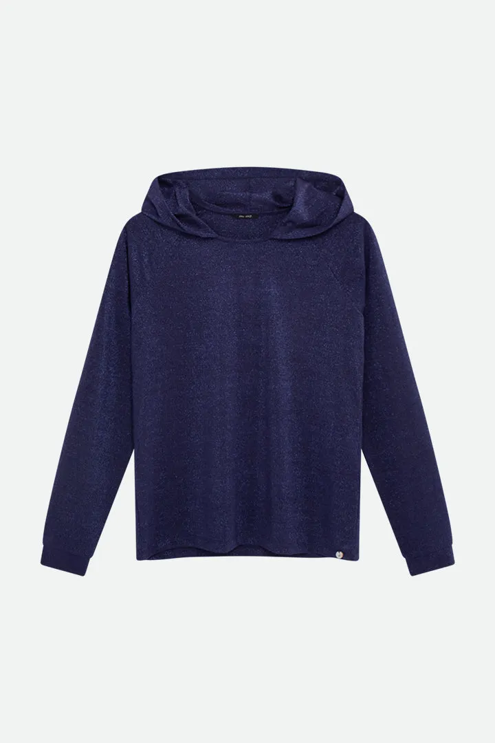 MARA - T-shirt marine à capuche maille irisée