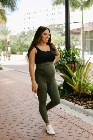 Maternity Leggings with Pockets- Olive Green