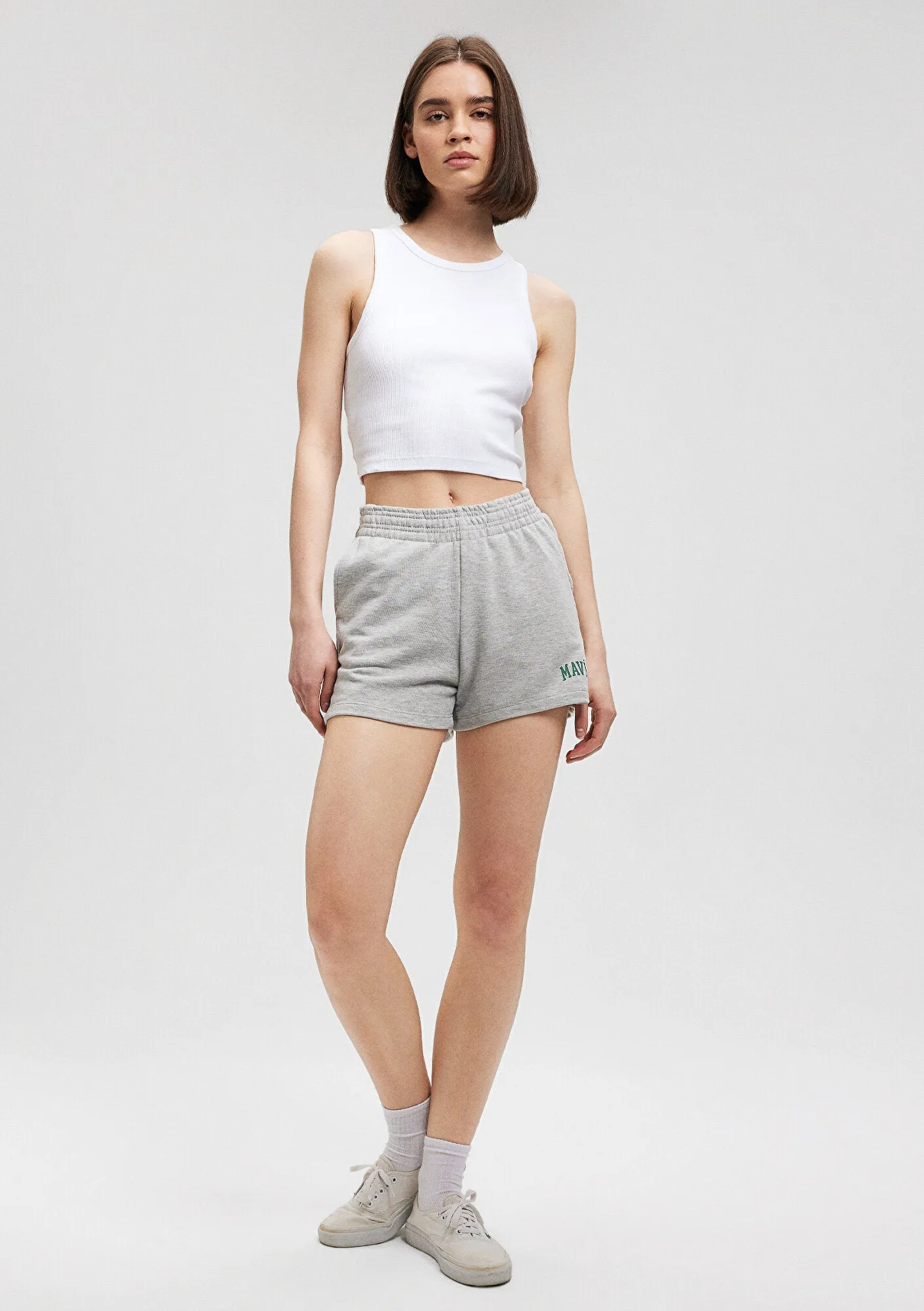 Mavi Logo Printed Grey Shorts