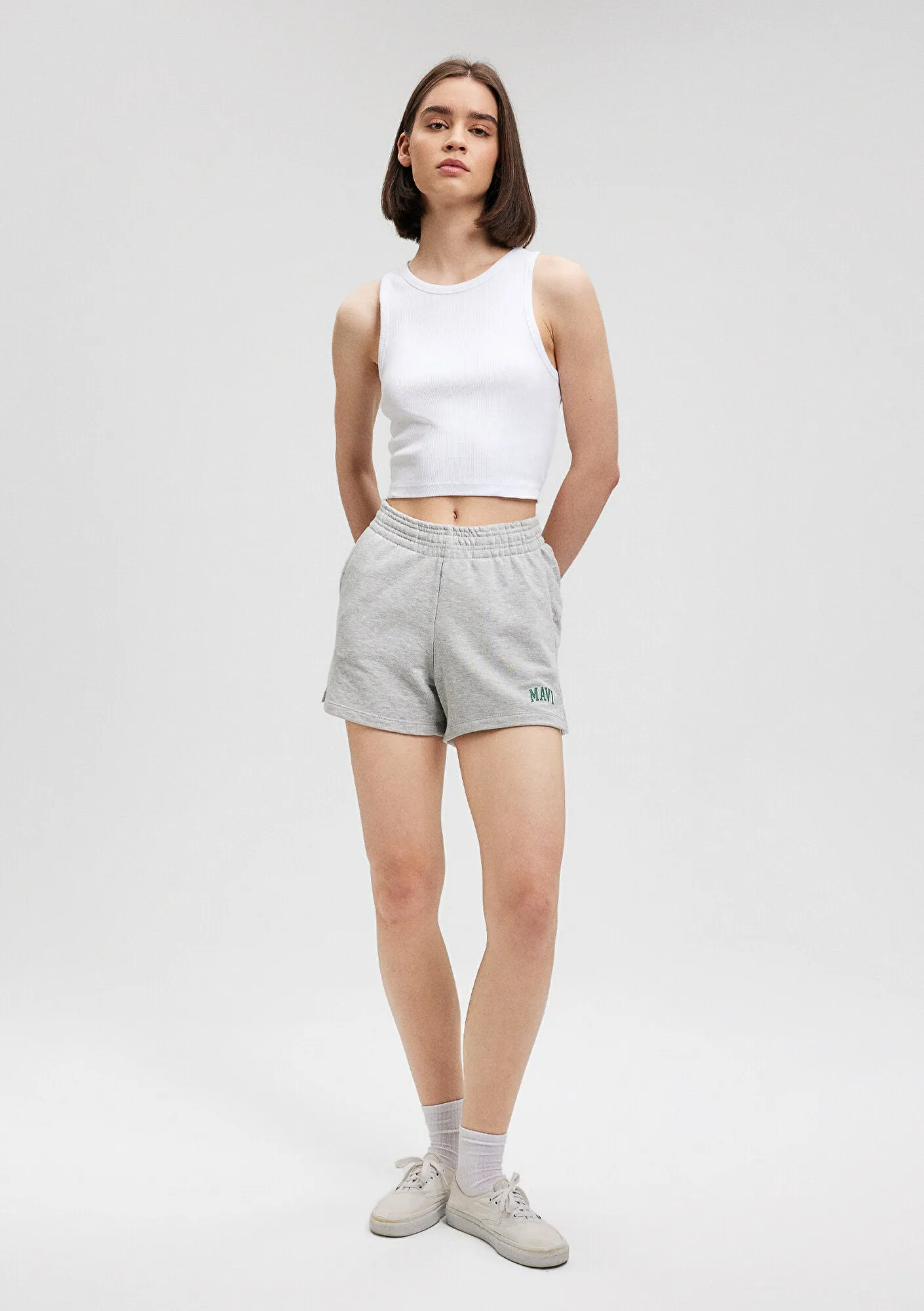 Mavi Logo Printed Grey Shorts