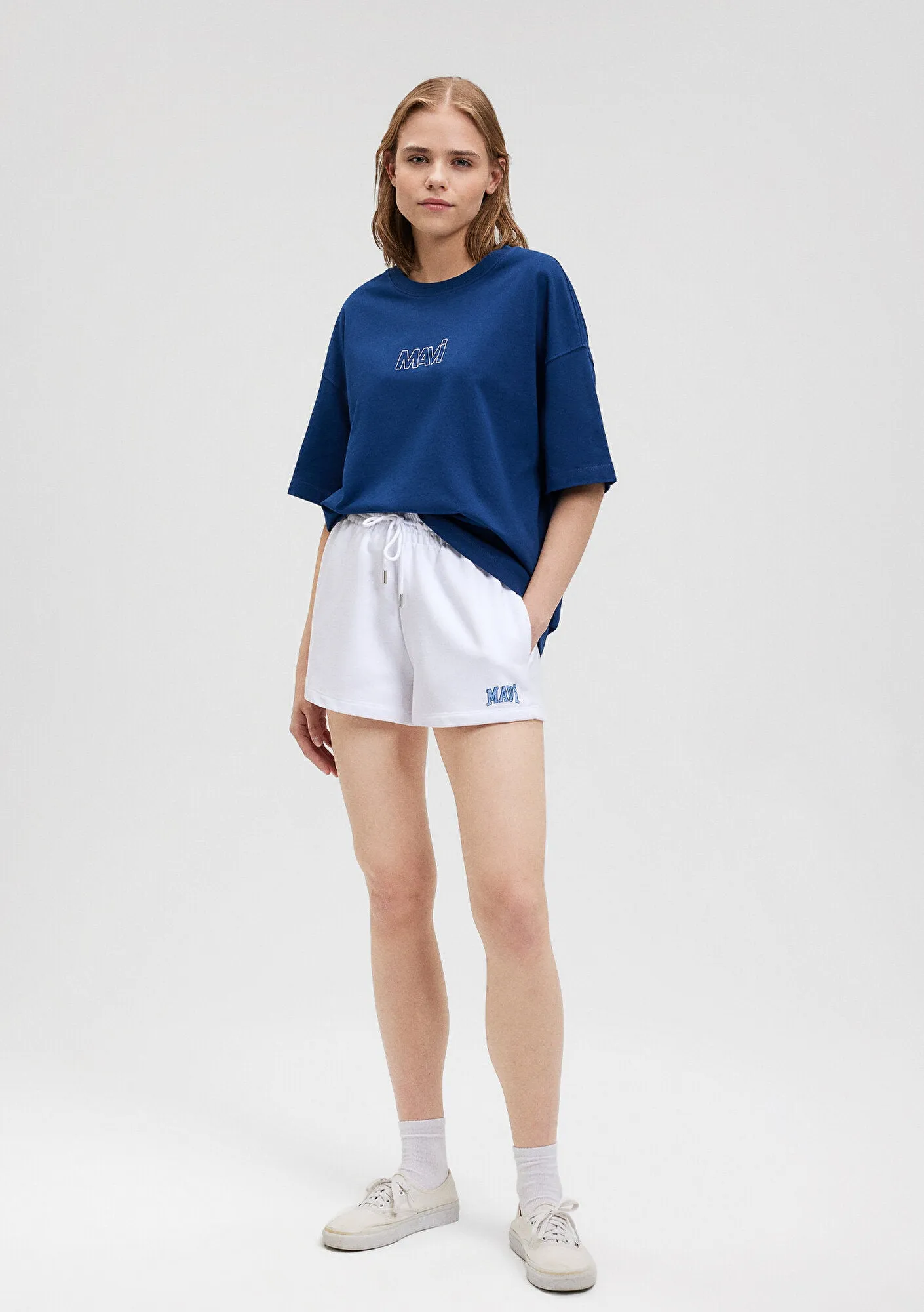 Mavi Logo Printed White Shorts