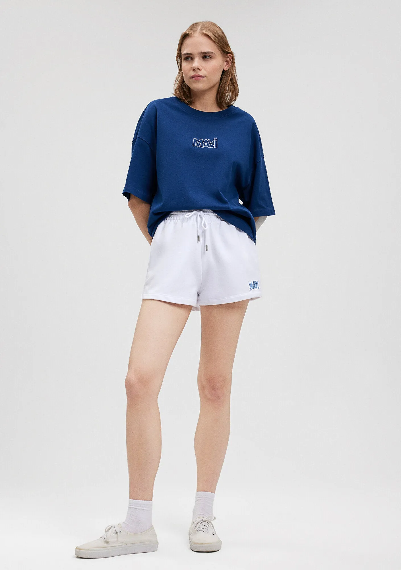 Mavi Logo Printed White Shorts