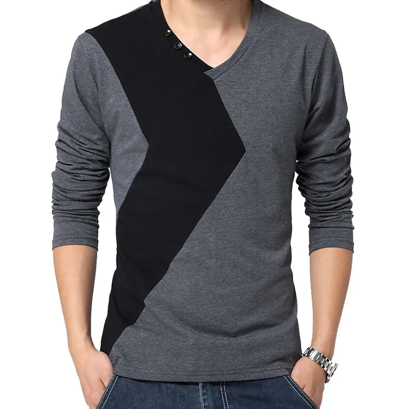 Men's Streetwear V-Neck Long Sleeve Tee