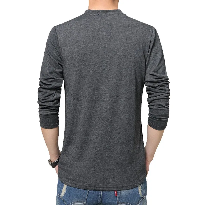 Men's Streetwear V-Neck Long Sleeve Tee