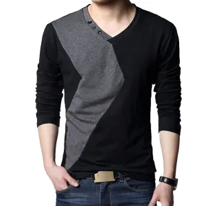 Men's Streetwear V-Neck Long Sleeve Tee