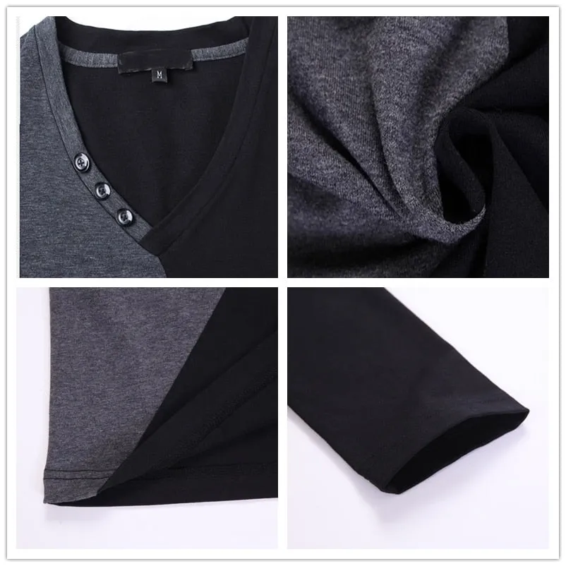 Men's Streetwear V-Neck Long Sleeve Tee