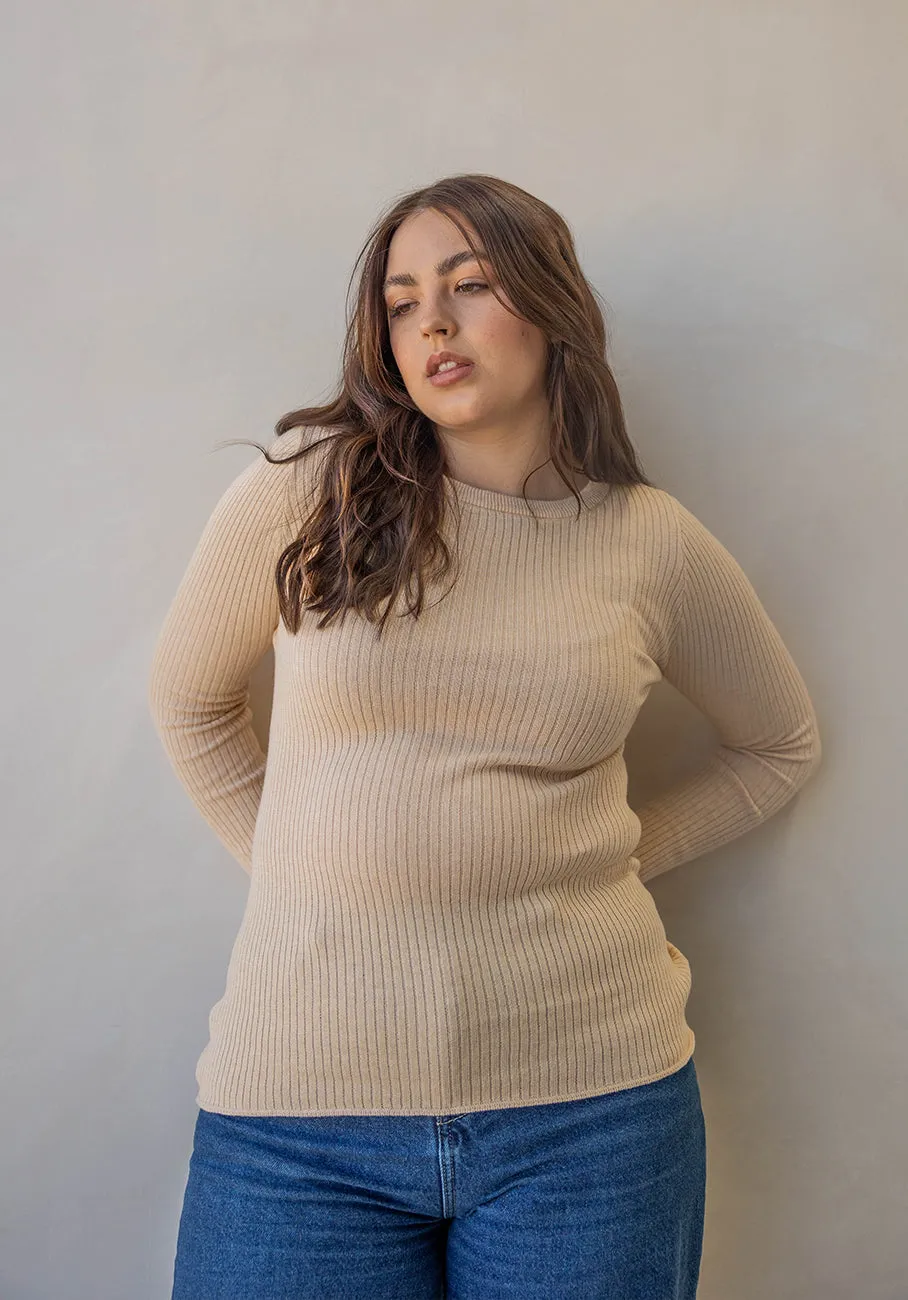Miann & Co Womens - Paige Round Neck Long Sleeve Top - Truffle