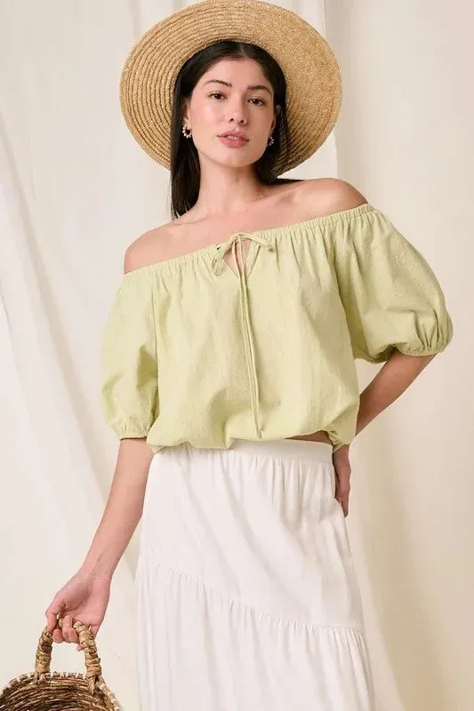 Mittoshop Linen Two-Way Short Sleeve Crop Blouse