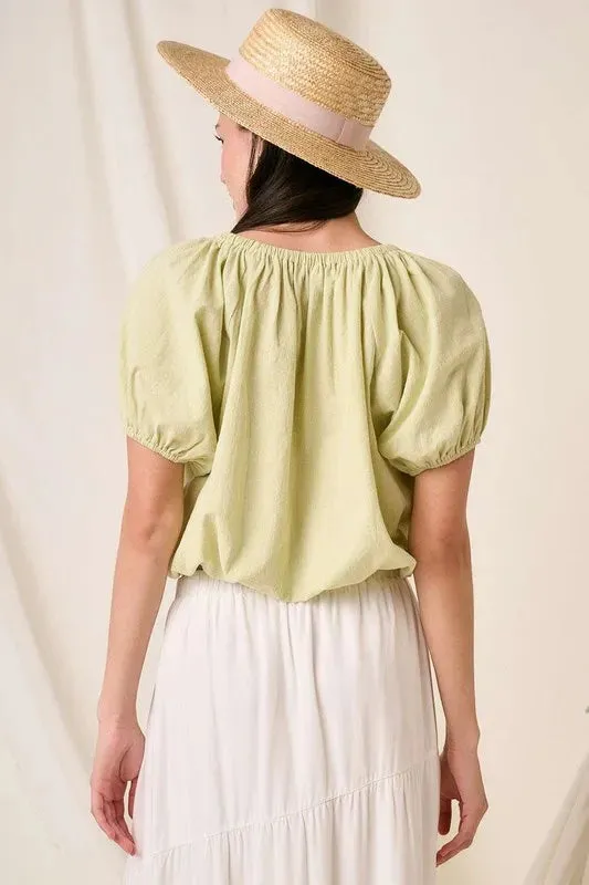 Mittoshop Linen Two-Way Short Sleeve Crop Blouse