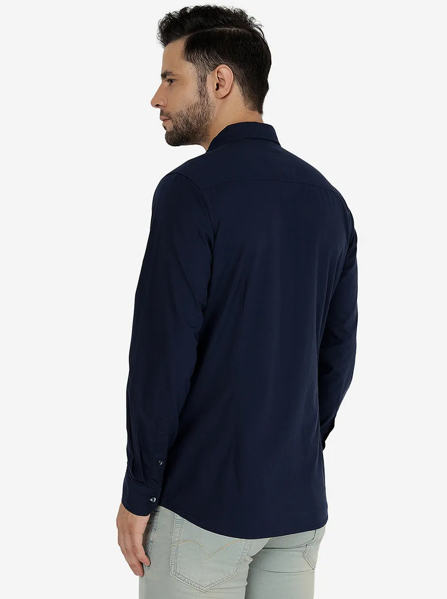 Navy Blue Solid Slim Fit Casual Shirt | JadeBlue