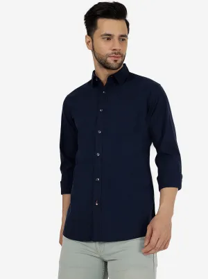 Navy Blue Solid Slim Fit Casual Shirt | JadeBlue