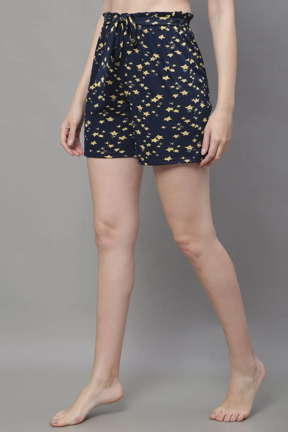 Navy Color Abstract Printed Cotton Lounge Shorts