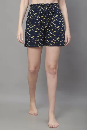 Navy Color Abstract Printed Cotton Lounge Shorts