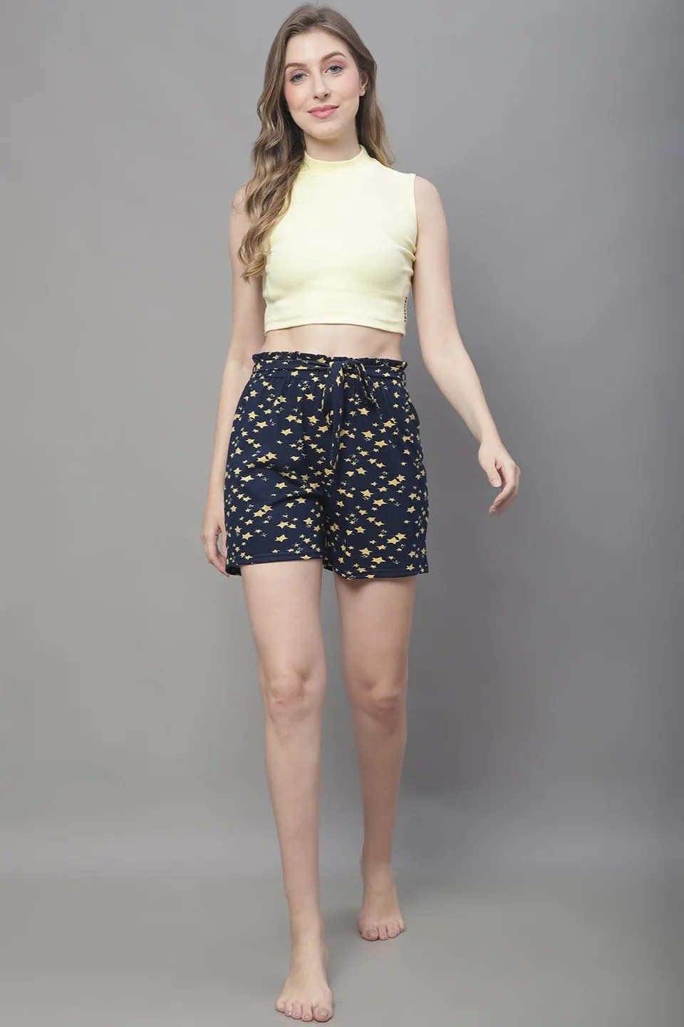 Navy Color Abstract Printed Cotton Lounge Shorts