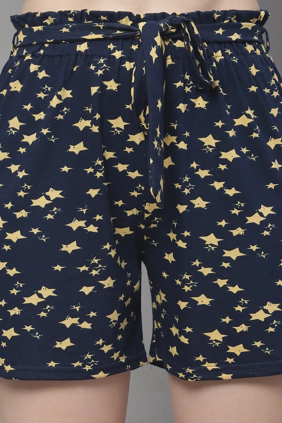 Navy Color Abstract Printed Cotton Lounge Shorts